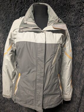 Women's Two-Tone Gray Insulated Ski Jacket with Yellow Accents